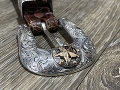Rare Chet Vogt 14k .925 Sterling Belt Buckle Set XL cowboy Star ✅