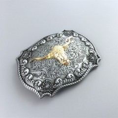 Silver Gold Double Color Western Long Horn Bull Belt Buckle also Stock in US
