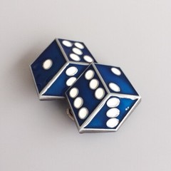 Blue Enamel Dices Casino Gamble Vintage Belt Buckle Gurtelschnalle