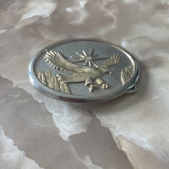 Vintage 70s 80s Western Gold & Silver Tone Flying Eagle Oval Belt Buckle