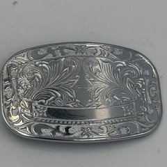 Western Floral Engraved Silver Tone Oval Belt Buckle Cowboy Scrollwork Design