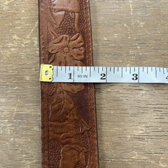 Brass Moose Belt Buckle w/Hand Tooled Brown Leather Western Wear Belt Size 40