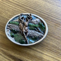 1984 Bergamot Brass Works Deer in Nature Pewter Hunters Belt Buckle VTG