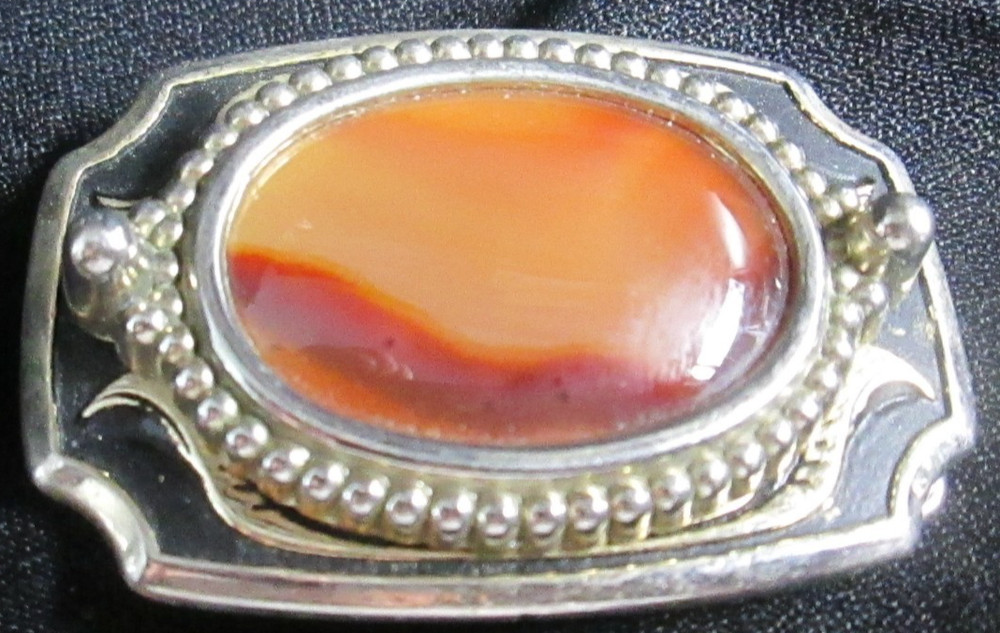 Attractive 2 1/2&Prime; Long X 1 3/4&Prime; High USA Made With Polished Stone Belt Buckle
