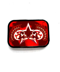 Closeout! Two Skull Solid Metal Belt Buckle Red Acrylic Fashion Punk