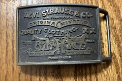 4 Vintage Belt Buckle Levi Strauss & Co Original Riveted Clothing Brass Tone USA