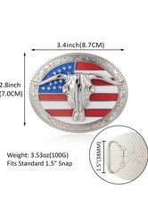 US Flag Western Longhorn Bull Horns Skull Enamel Belt Buckle Western Rodeo