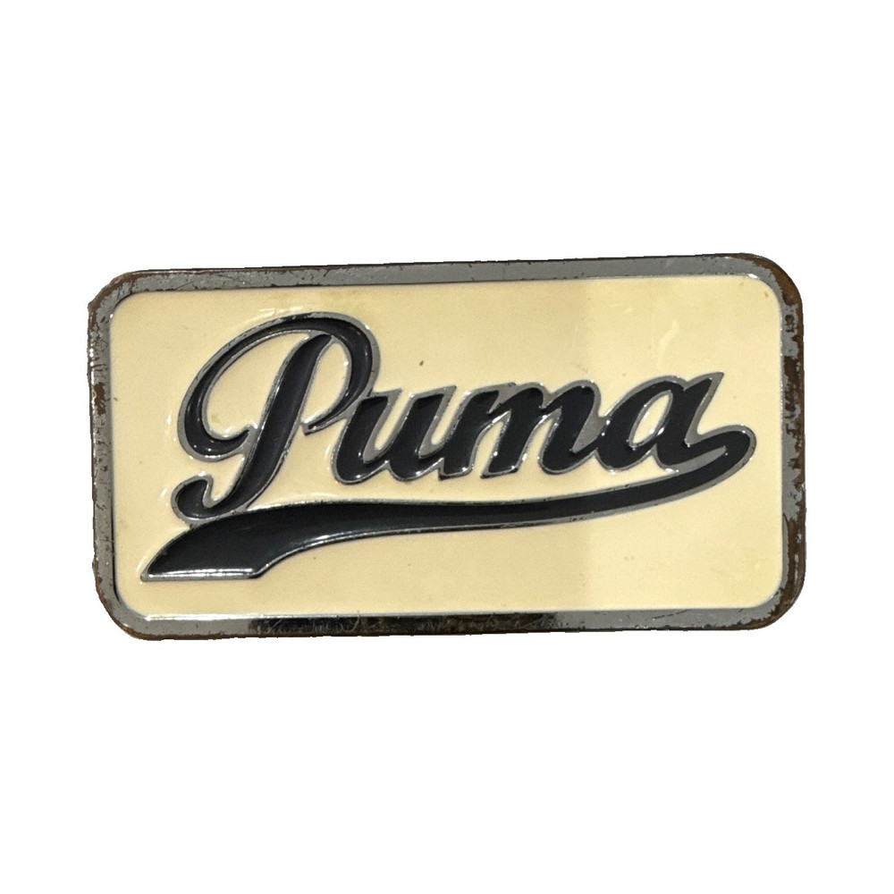 PUMA Men&rsquo;s Logo Plate Belt Buckle Metal Silver/Cream Fits 1.5 in Belt