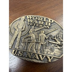 US Navy World War II Veteran Belt Buckle Solid Brass Award Design Medals No 51