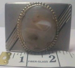 vintage BELT BUCKLE Siver/black/gold Tone Multicolor Center stone 1 Prong Missin
