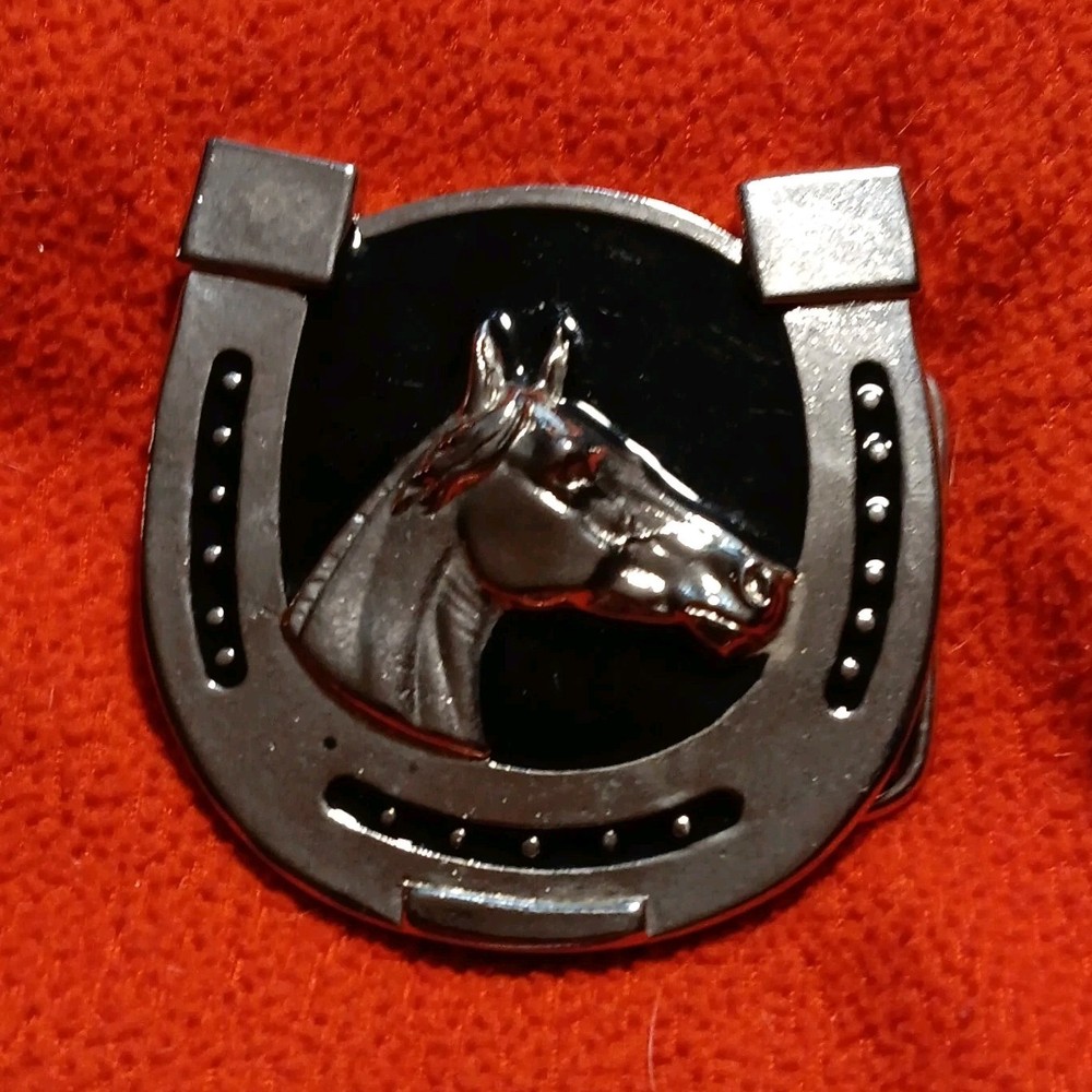 Men&rsquo;s Metal Western Horseshoe & Horse Head Belt Buckle Silver/Black Fits 1.5in