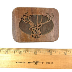 Vintage Lasercraft Elk Stag 1977 Etched Wooden Belt Buckle