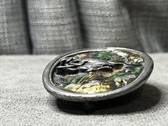 VTG Belt Buckle Bergamot 1983 Deer Buck Hunting Forest Enamel Colors Has Wear