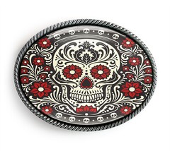 Ornate Dia De Muertos Belt Buckle – Mexican Day of the Dead Skull Buckle – 78