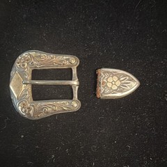 Vintage 10k & Sterling Silver Engraved Floral Western Belt Buckle Antique Finish