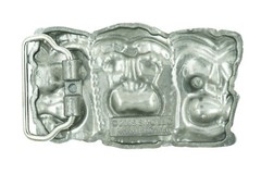 Three Tribal Tiki Tikki Masks Hawaii Western Metal Belt Buckle