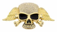 Mens Womens Skull Belt Buckle Metal Tattoo Pirate Cross bones Halloween Costume