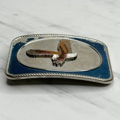 Vintage Flying Eagle Belt Buckle Blue Silver Tone 3.54&Prime; Western Patriotic