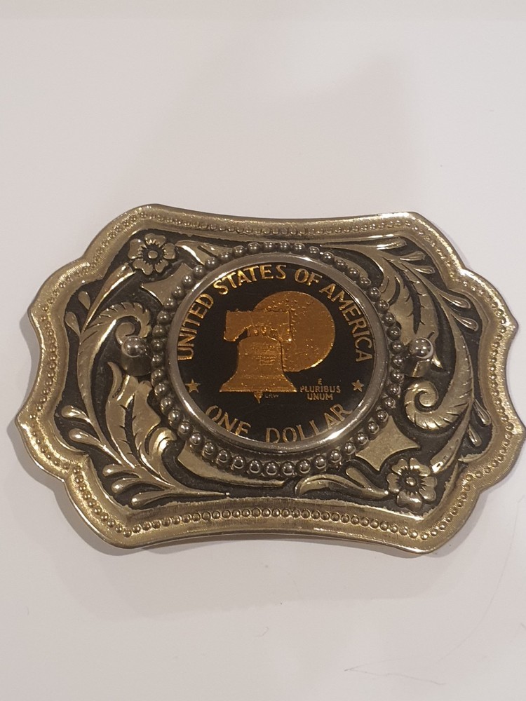 Vintage United States of America One Dollar Coin Belt Buckle USA