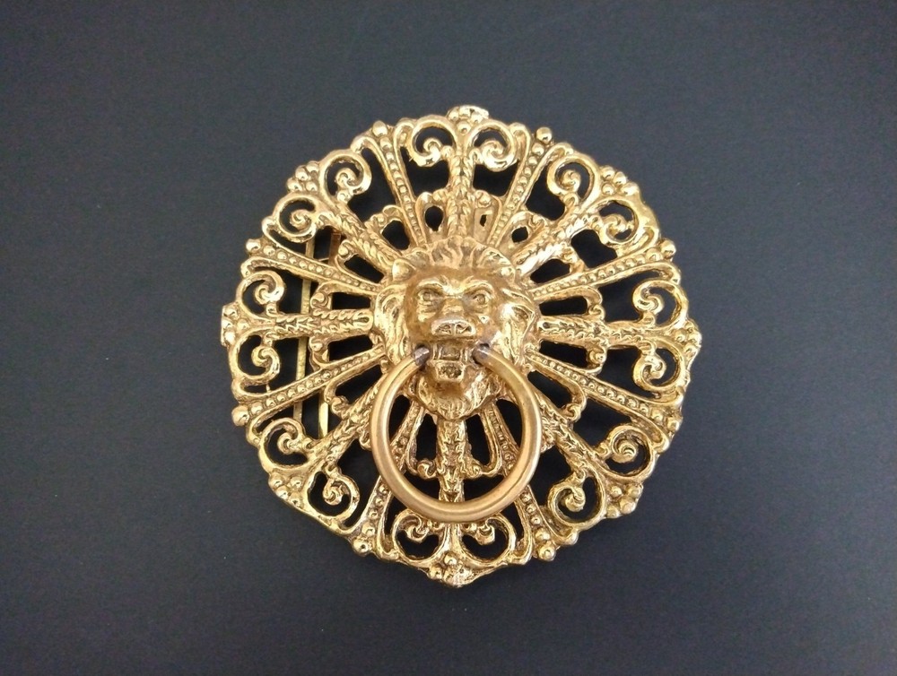 Lion Belt Buckle 4 Inch Brass Finish