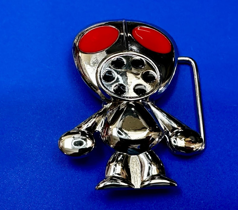Robot Martian Boy Belt Buckle Silver Color Red Huge Adorable Eyes