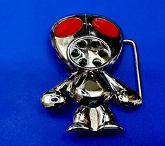 Robot Martian Boy Belt Buckle Silver Color Red Huge Adorable Eyes