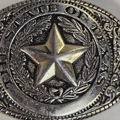 Texas State Seal Silver-Tone and Black Belt Buckle 3 3/4&Prime; x 2 3/4&Prime;