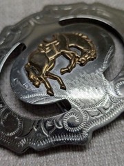 vintage USA made MILLER belt buckle NICKEL SILVER western RODEO cowboy horse