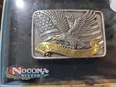 Nocona God Bless America Eagle Buckle In Box Western Patriotic Brass Silver