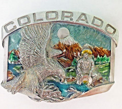 Colorado Siskiyou 1984 Pewter Eestern Belt Buckle H-23 Bald Eagle Gold Mountain