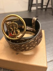 Burberry Men Tb Circle Belt Brown Leather Gold Buckle