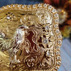 Rooster Cowboy Belt Buckle Western Hebilla Silver & Rosetone Rhinestone 4×3.5&Prime;