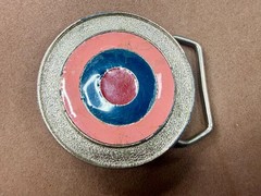 Bulls Eye Round Multi-Color Enameled Target Style Pink Blue Belt Buckle