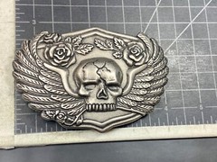 Skull With Wings Bones And Flowers Silver Color Metal Cutout Belt Buckle