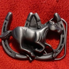 Men&rsquo;s Metal Western Horse & Horseshoe Belt Buckle Antique Finish Gray Fits 1.5in