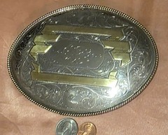 Vintage Metal Belt Buckle, Silver and Brass, Really Big Extra Large Size, Nice