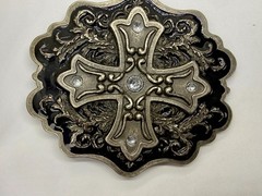 Iron Cross with Rhinestone Religious Gothic Punk Black Silver Color Belt Buckle