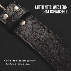 Western Leather Belt Strap – 1.5” Wide Embossed Large (36-38&Prime; Waist), Black