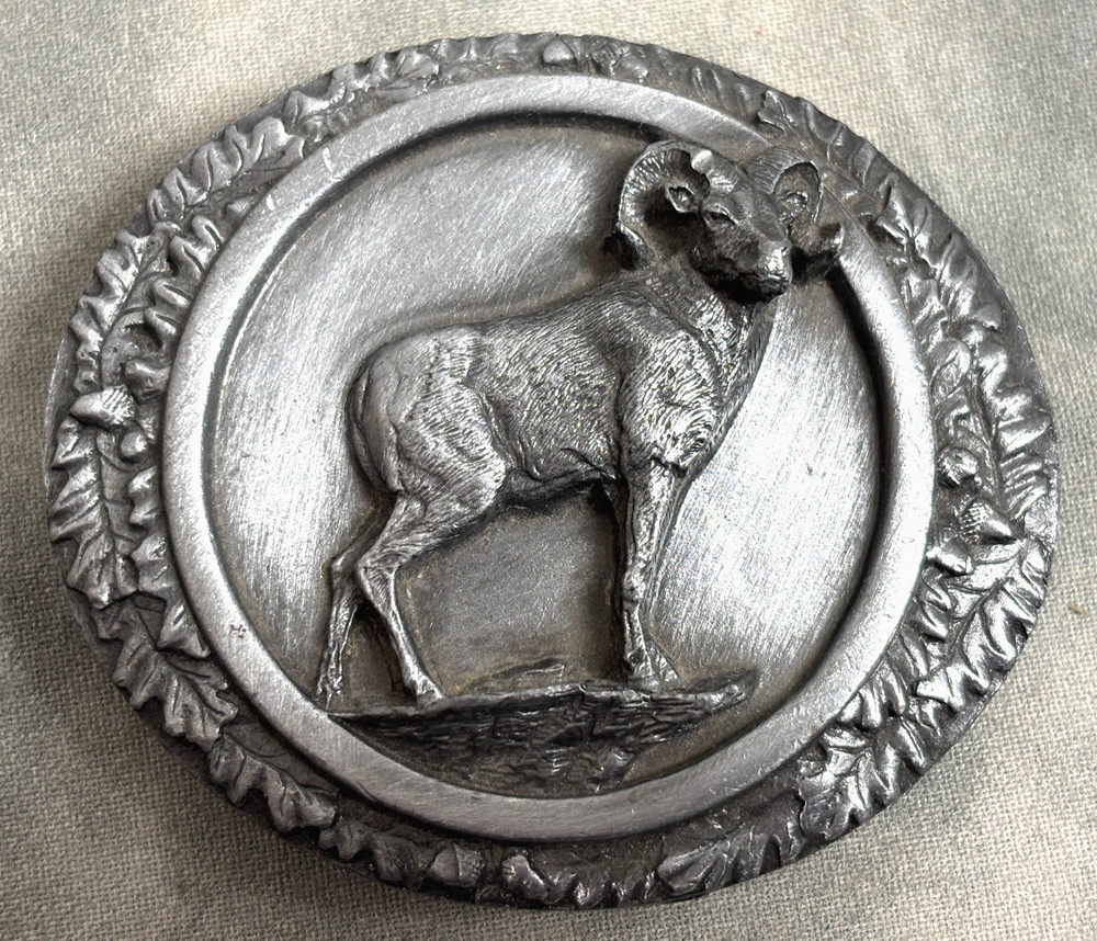 1985 Bergamot Brass Works Bighorn Sheep Belt Buckle-USA-Brass