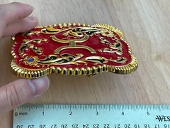 Western Buckle Gold Red Cowboy 4.5 »x3.5 » for 2 » Hooey Buckle Hebilla Vaquero