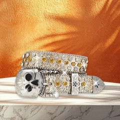 Skull Buckle Belt Hiphop Rockers Belt Eye Catching Western Waistbelt for Adults