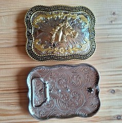 BIG Horse wave western silver & gold & black belt buckle (choice designs)