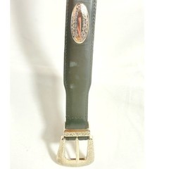 Patent Black Leather Belt with Oval Silver Accent silver tone buckle size 44