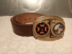Veterans Of Foreign Wars VFW Belt Buckle 1990s Leather Belt STEERHIDE 40 TOOLED
