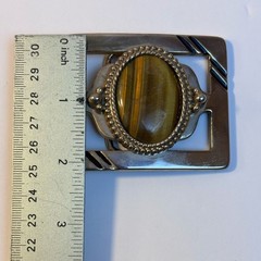 Vintage Belt Buckle Tiger&rsquo;s Eye Gemstone 70&rsquo;s 80&rsquo;s Western Ornate Southwestern