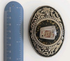 Men&rsquo;s Silver Tone Gamblers Belt Buckle With 24k Gold Flakes