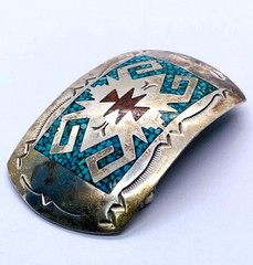 Southwest Signed Sterling Silver 925 Turquoise Shell Inlay Buckle