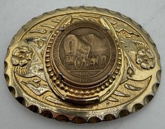 Colorado Springs Plus 100 Pikes Peak Or Bust Coin Belt Buckle Gold Tone