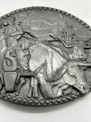 Vintage ADM Zee Series Cowboy Longhorn Steer Metal Belt Buckle USA