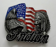 Native American Indian Commemorative Cutout New Belt Buckle – Eagle & USA Flag